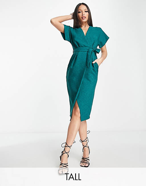 

Изумрудное платье-кимоно с запахом и запахом Closet London Tall
