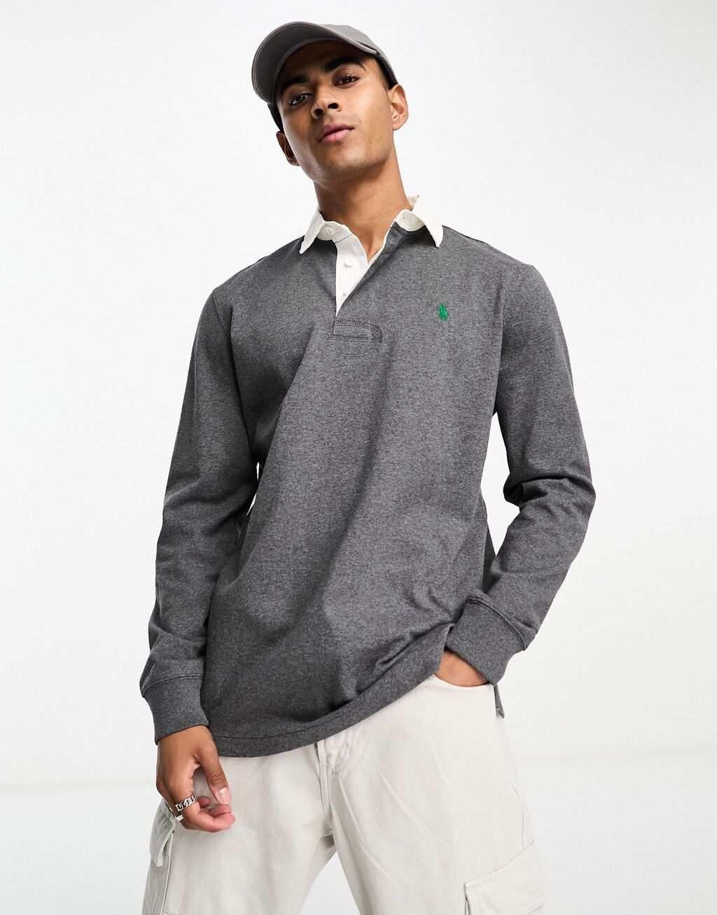 

Темно-серая футболка-поло свободного кроя с логотипом Polo Ralph Lauren