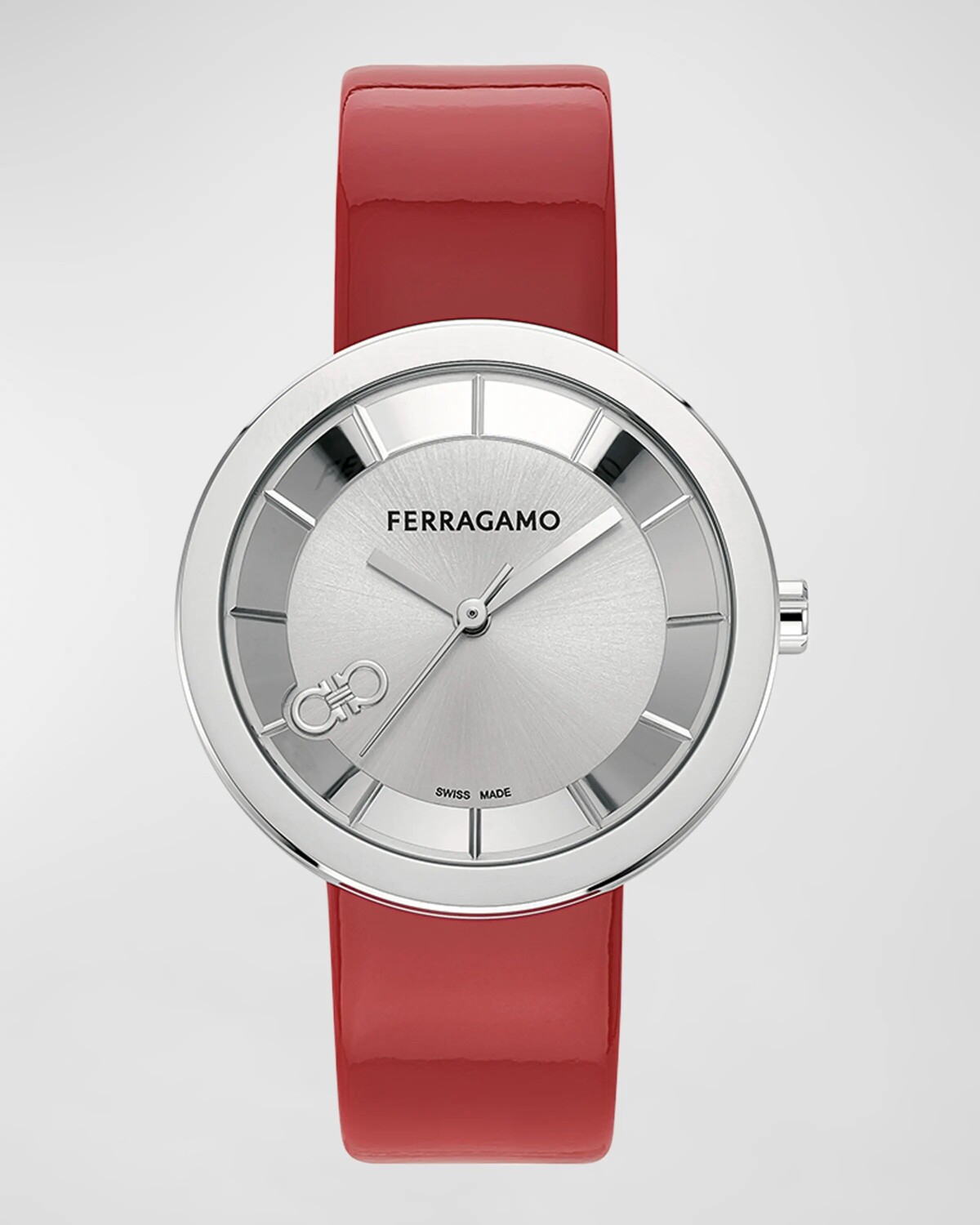 

Часы Ferragamo Curve V2, 35 мм, с лакированным кожаным ремешком, красные, цвет Silver