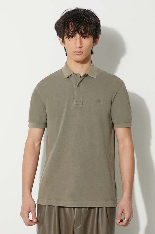 Хлопковая рубашка-поло Lacoste, зеленый цена и фото