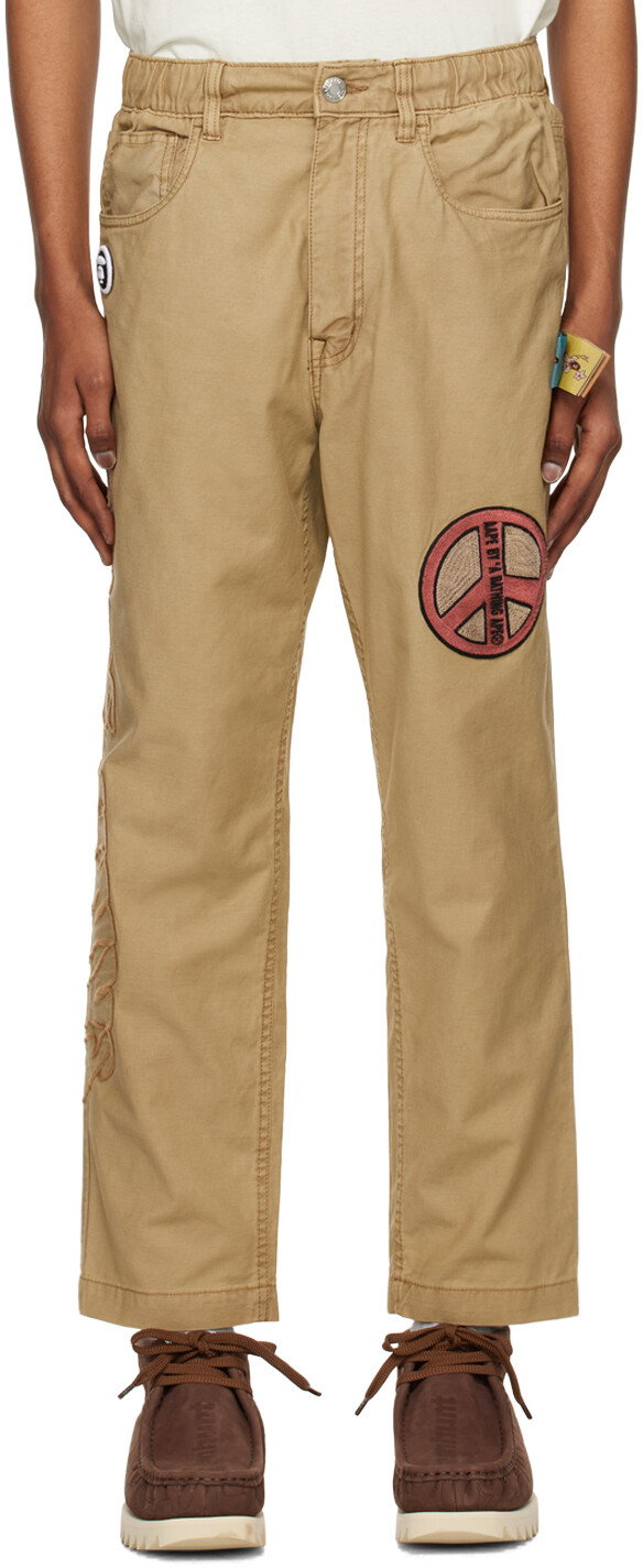 

Бежевые брюки с вышивкой AAPE by A Bathing Ape, Бежевый