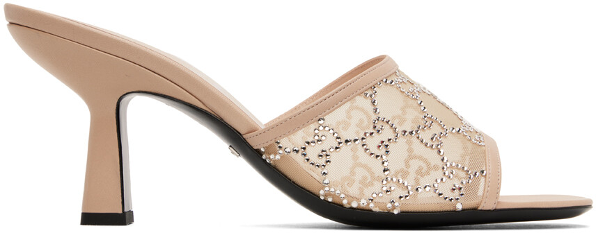 

Розовые босоножки на каблуке с узором GG Gucci
