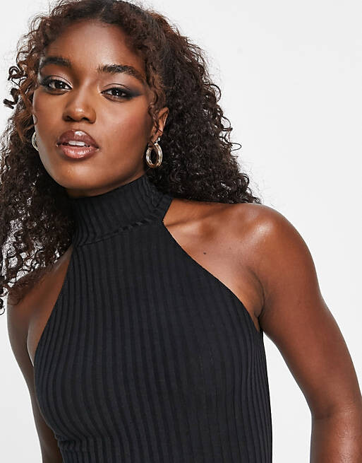 

Черное платье мини в рубчик без рукавов с высоким воротником Miss Selfridge, Черный