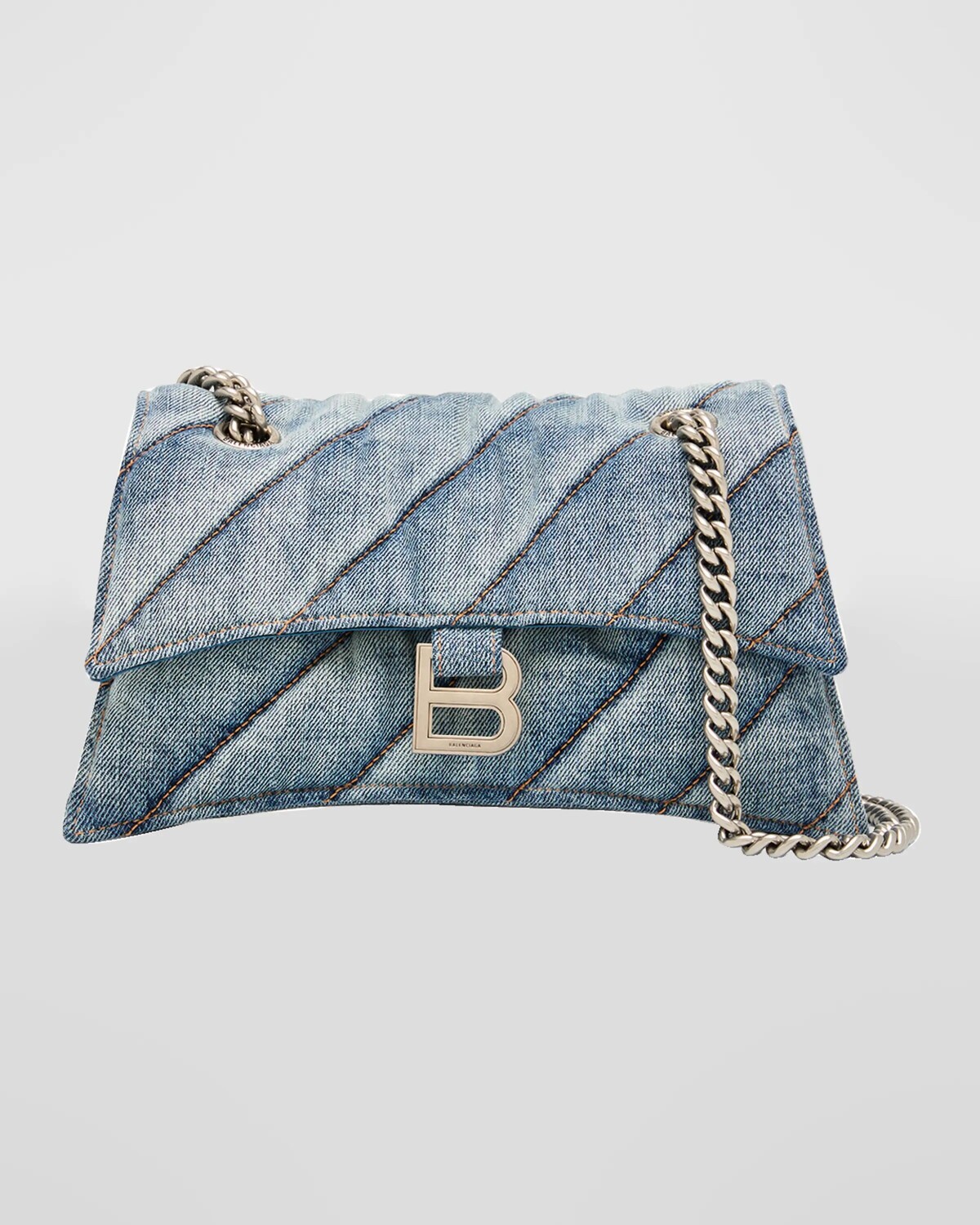 

Маленькая стеганая джинсовая сумка на цепочке Crush Balenciaga, цвет 4661 Denim Blue