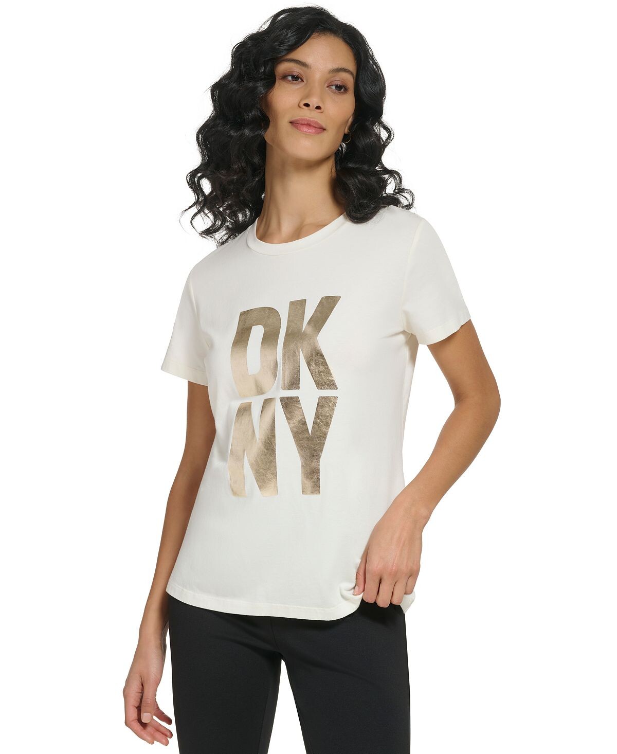 

Женская футболка с коротким рукавом и металлизированным логотипом DKNY