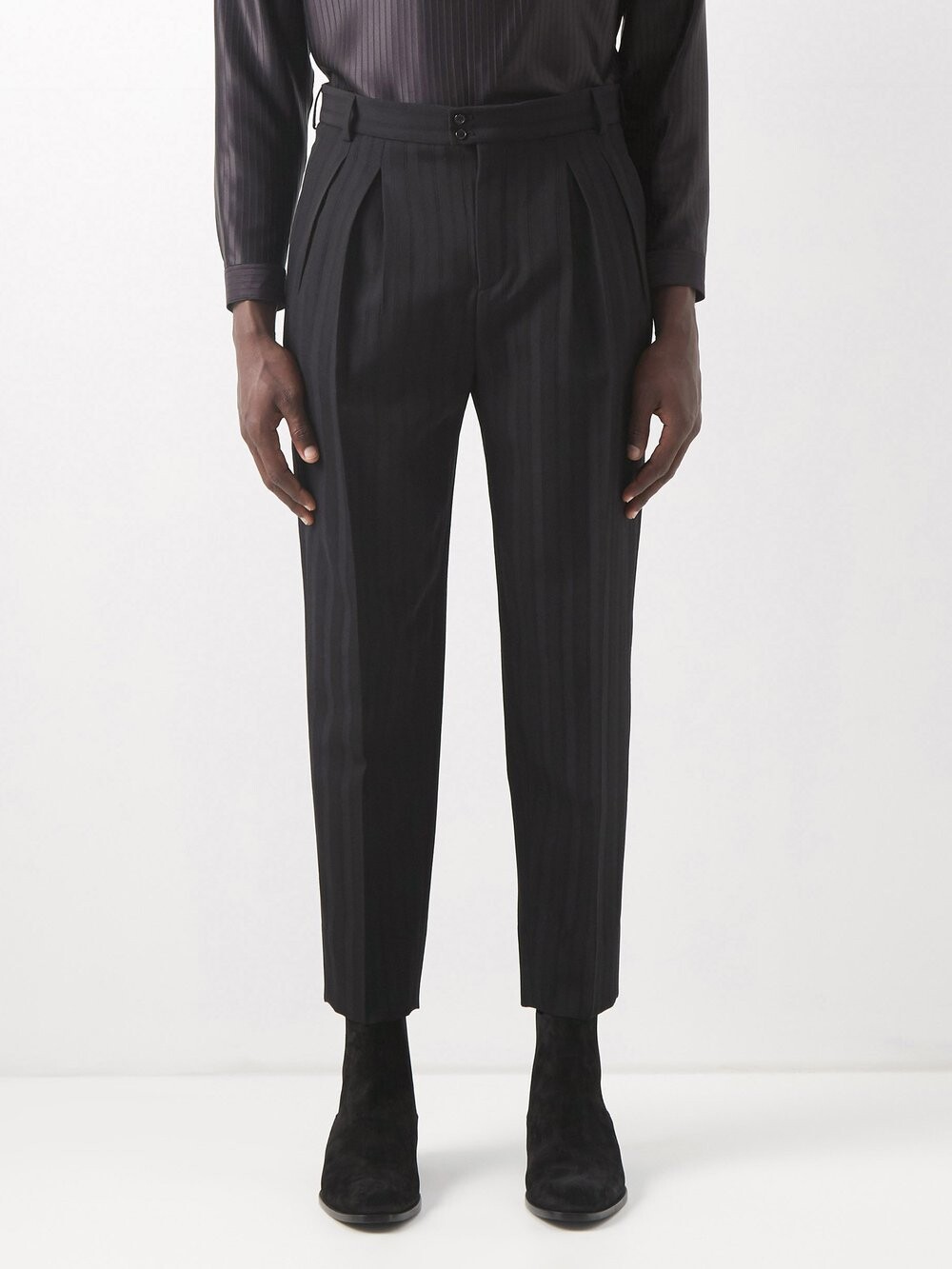 

Плиссированные брюки из шерстяного твила Saint Laurent, черный
