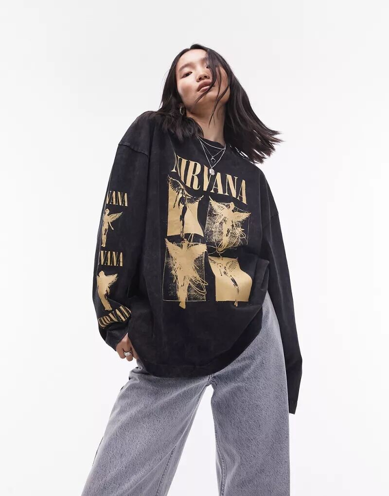 

Черная футболка со скейтером Topshop с лицензионным графическим принтом Nirvana