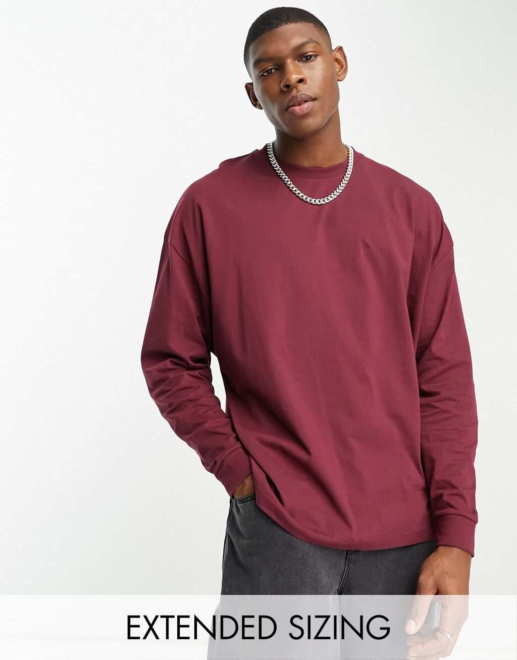 

Бордовая оверсайз-футболка с длинными рукавами ASOS DESIGN