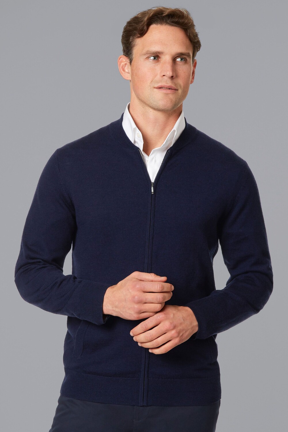 

Бомбер из мериносовой шерсти на молнии Charles Tyrwhitt, синий
