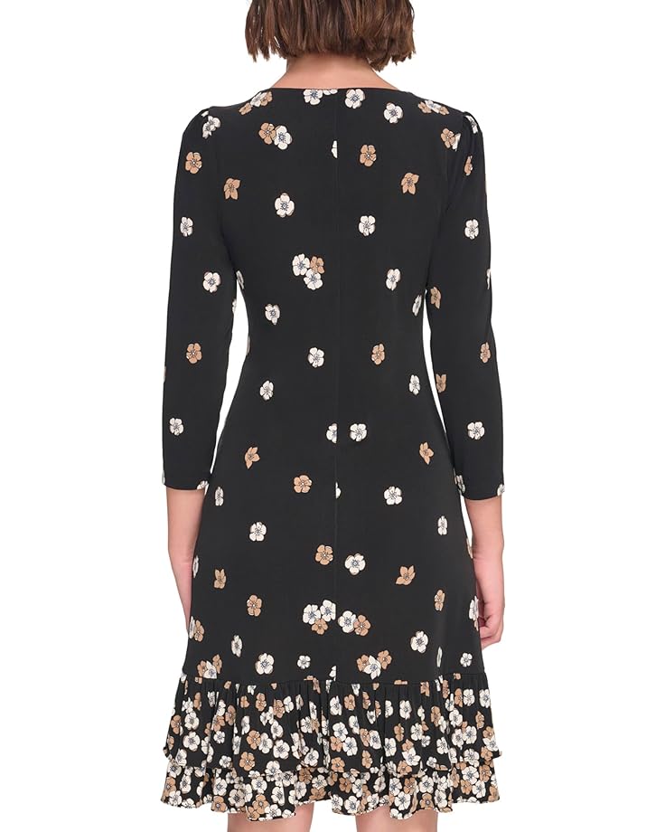 Платье Tommy Hilfiger 3/4 Sleeve Printed Jersey Flounce Hem Shift, цвет Black/Cream