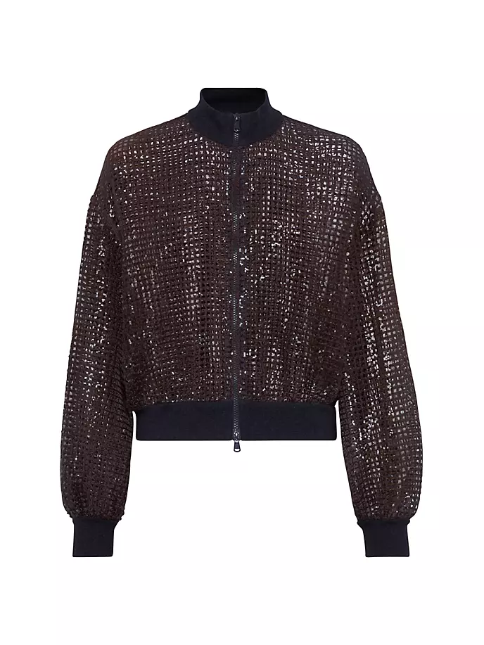 

Бомбер из мохера и шерсти Dazzling Net с вышивкой Brunello Cucinelli, коричневый
