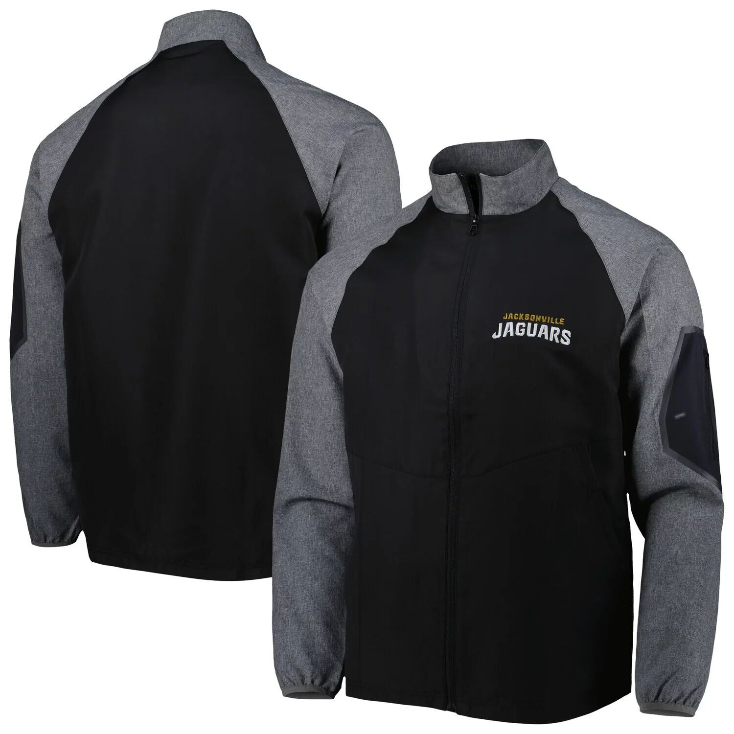 

Мужская черная ветровка с молнией во всю длину Dunbrooke Jacksonville Jaguars Hurricane Raglan