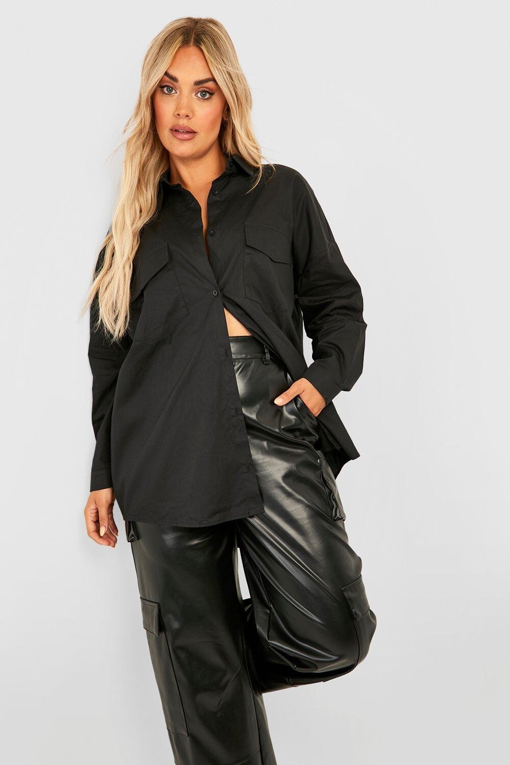 

Рубашка оверсайз из поплина Boohoo, черный