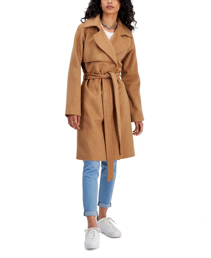 

Модное пальто с запахом и поясом Junior's Collection B, тан/бежевый