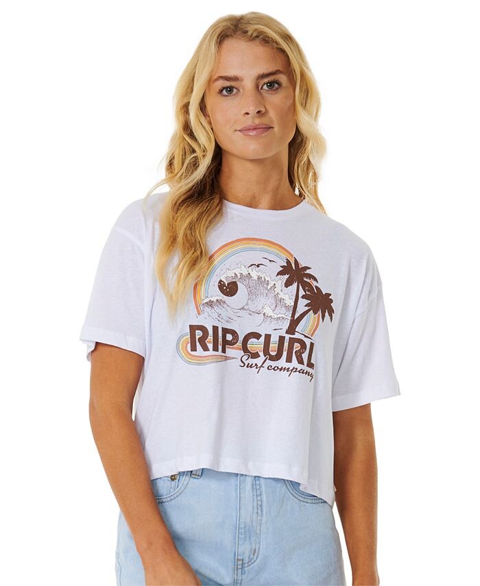 

Укороченная хлопковая футболка с радужными волнами Rip Curl, белый