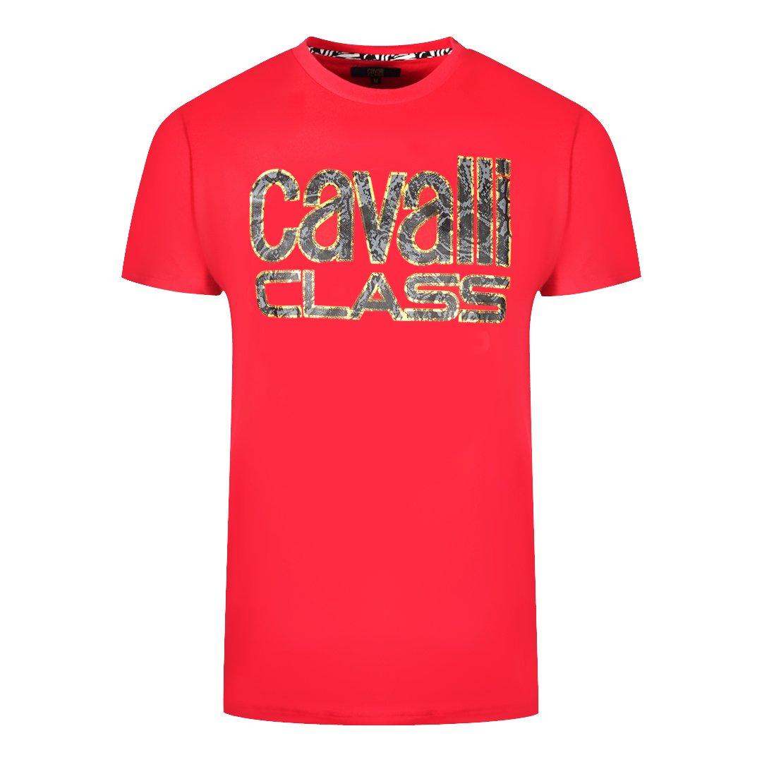 цена Красная футболка со змеиной кожей и логотипом Cavalli Class, красный