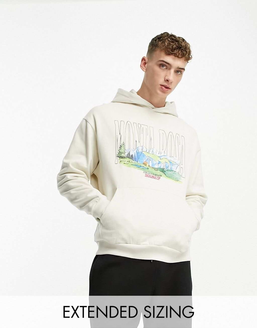 

Бежевая толстовка оверсайз с акварельным горным принтом ASOS DESIGN, Бежевый