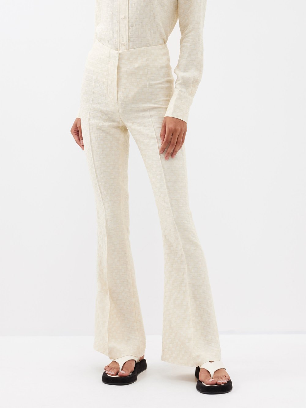 Расклешенные брюки из жаккардового шитья в стиле пэчворк Róhe, бежевый