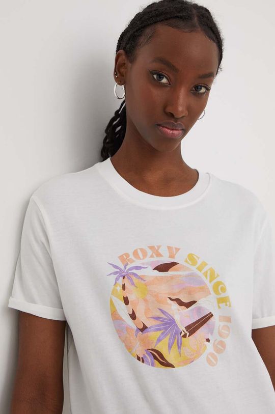 Хлопковая футболка Roxy, белый хлопковая футболка roxy черный