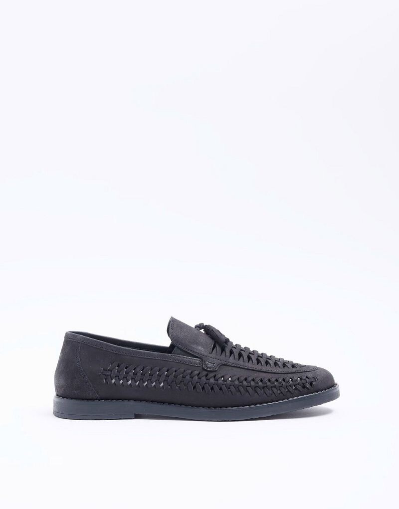 

Черные плетеные лоферы с кисточками River Island