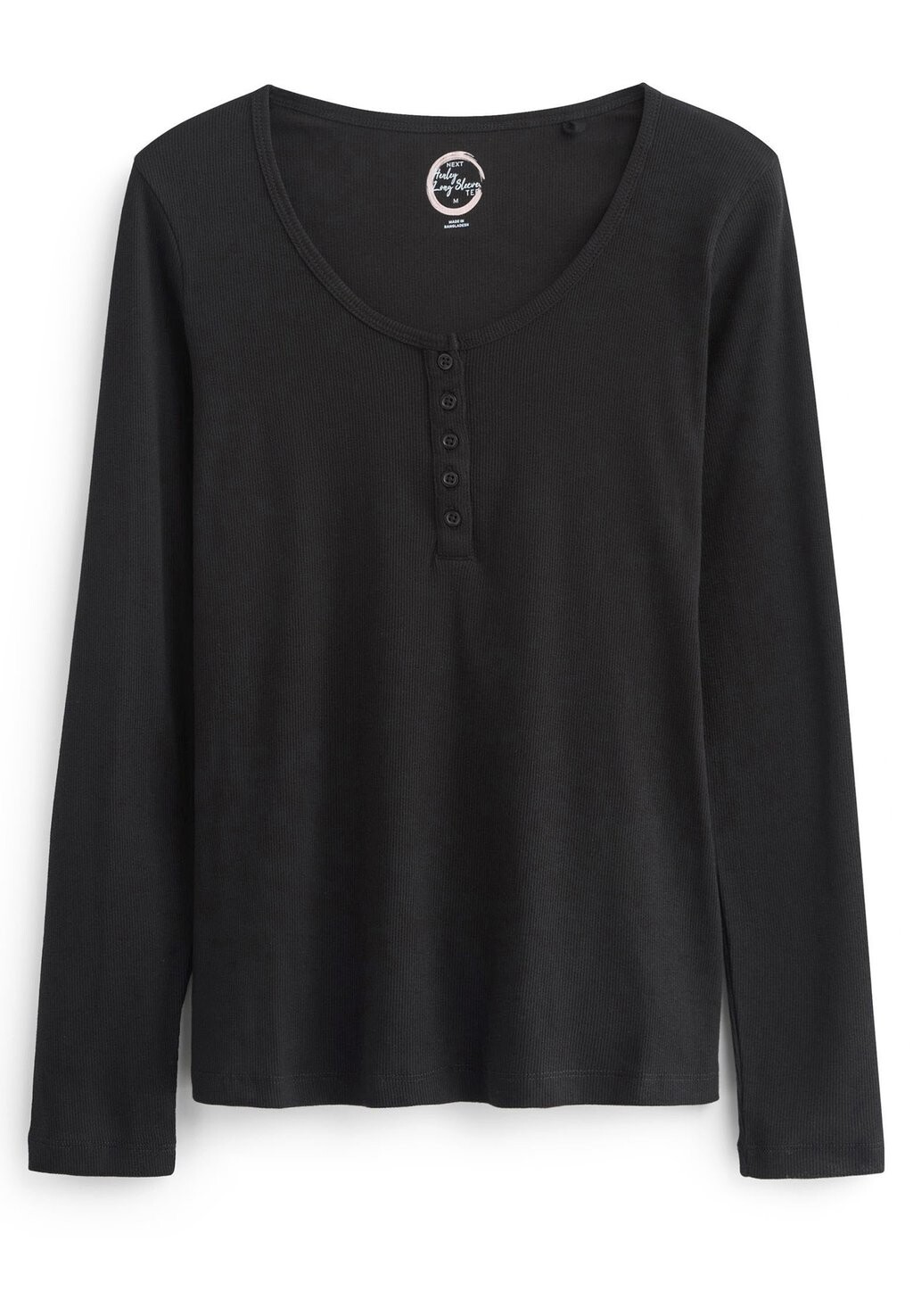 

Топ с длинным рукавом Ribbed Henley Long Sleeve Top Next, черный