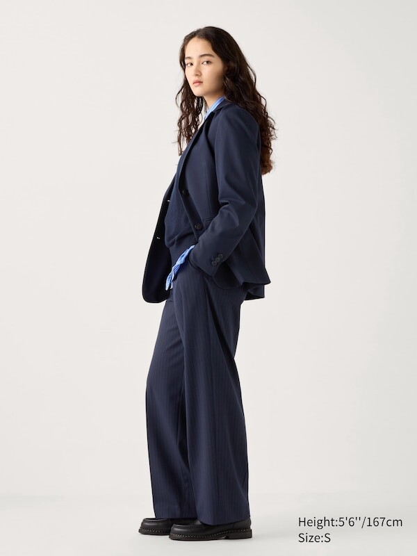 

Широкие брюки в складку в полоску Uniqlo, синий