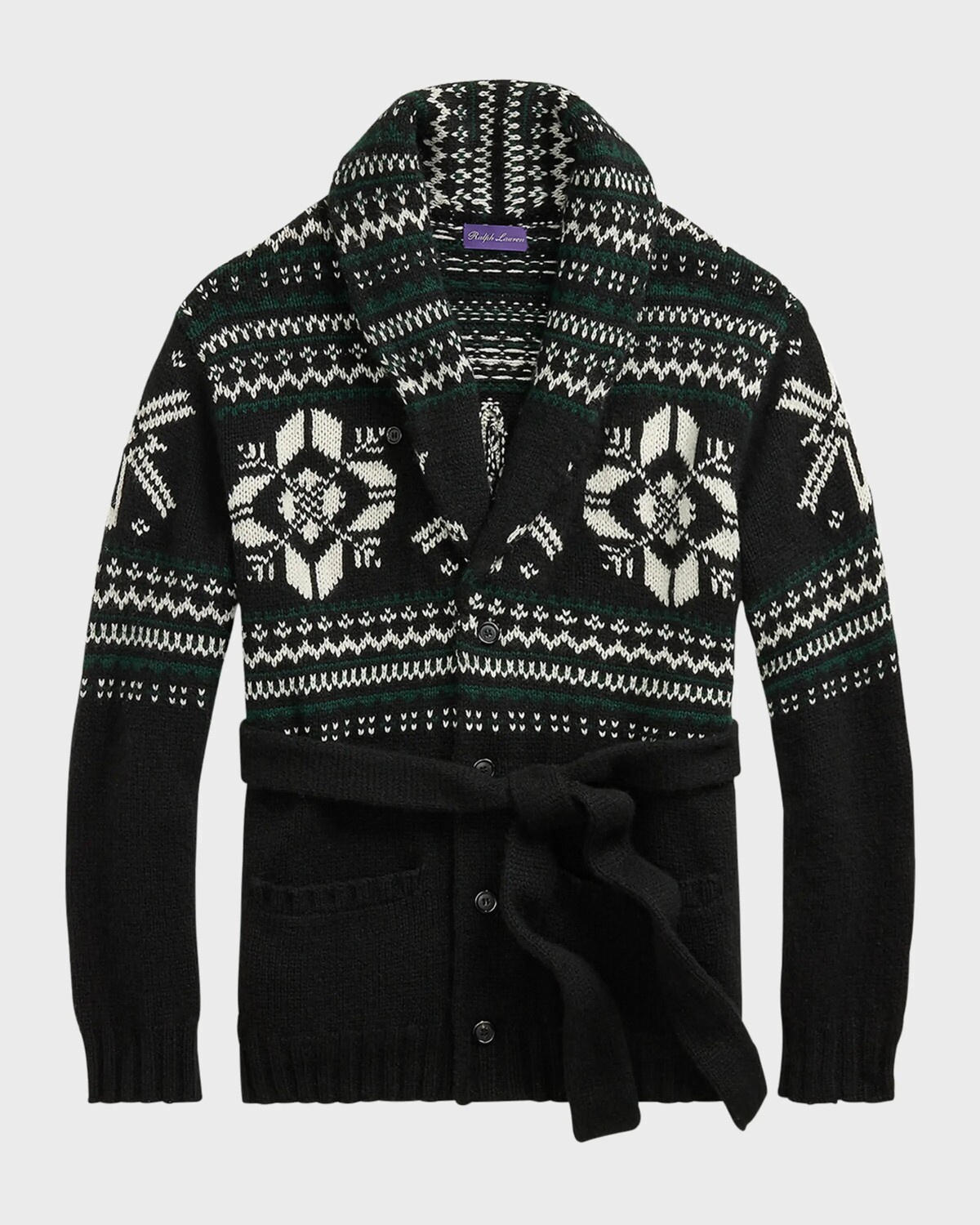

Мужской кардиган ручной вязки из кашемира с отложным воротником Ralph Lauren Purple Label, черный