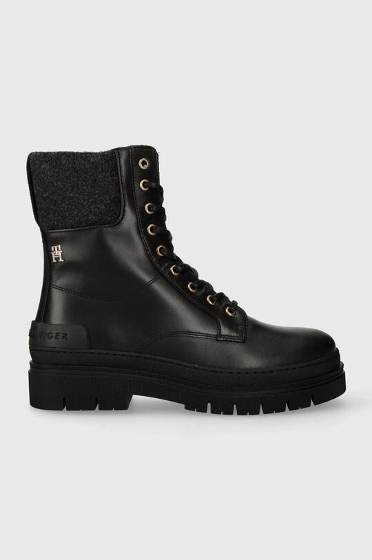 

Кожаные ботильоны FEMININE FELT LACE UP BOOTIE Tommy Hilfiger, черный