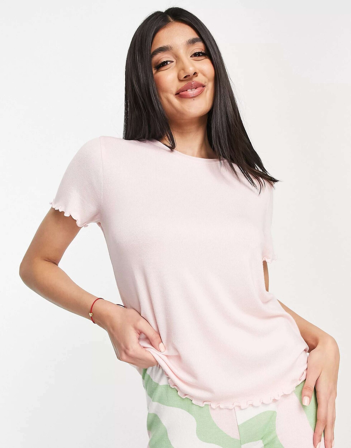 

Супермягкая розовая футболка Mix & Match с салатовым краем по краю ASOS, Розовый
