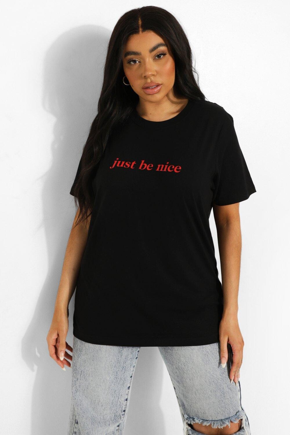 

Футболка с графикой plus be nice Boohoo, черный