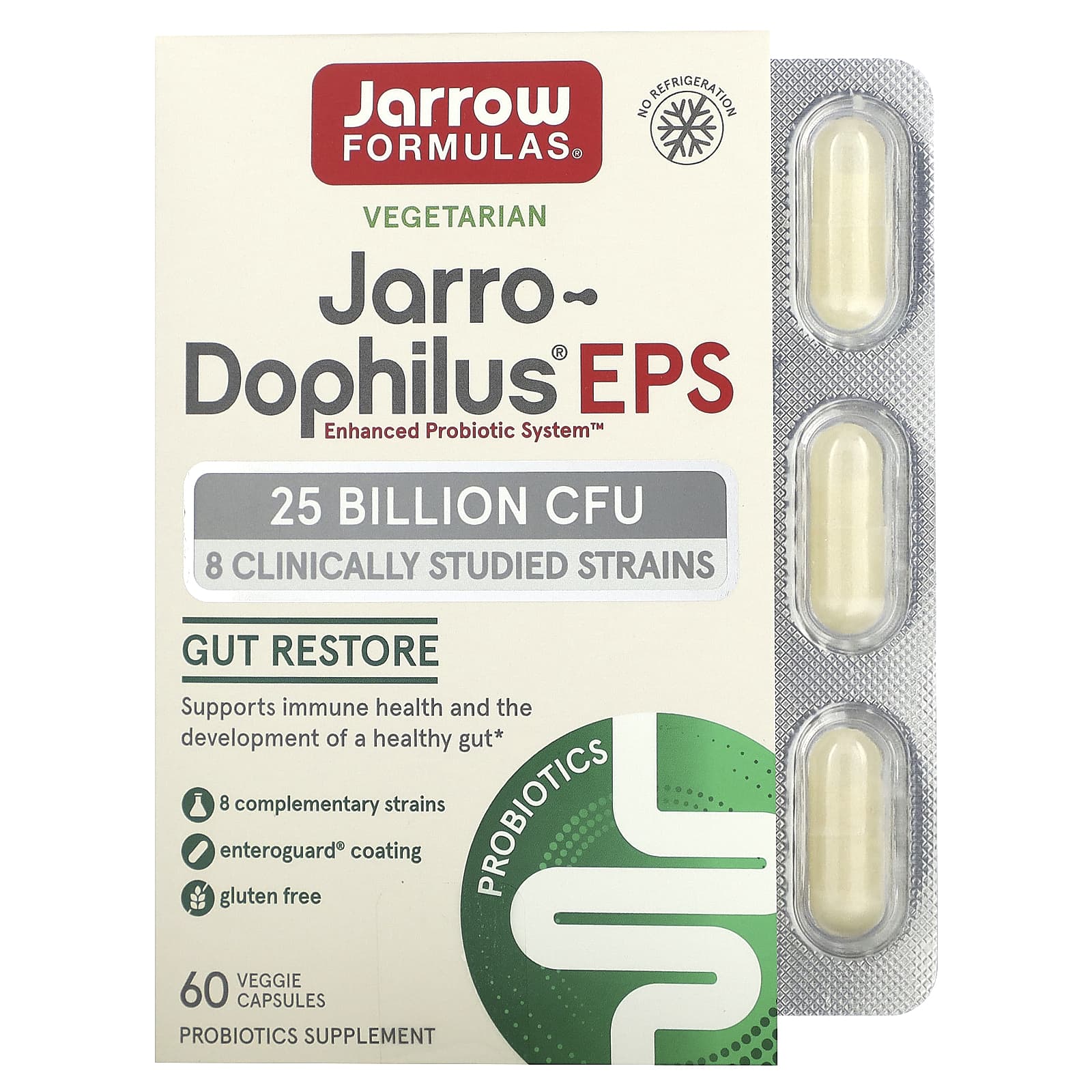 пробиотики для детей со вкусом малины jarrow formulas jarro dophilus kids 1 billion cfu в жевательных таблетках 60 шт Jarrow Formulas Jarro-Dophilus EPS 25 Billion 60 Enteroguard Veggie Caps