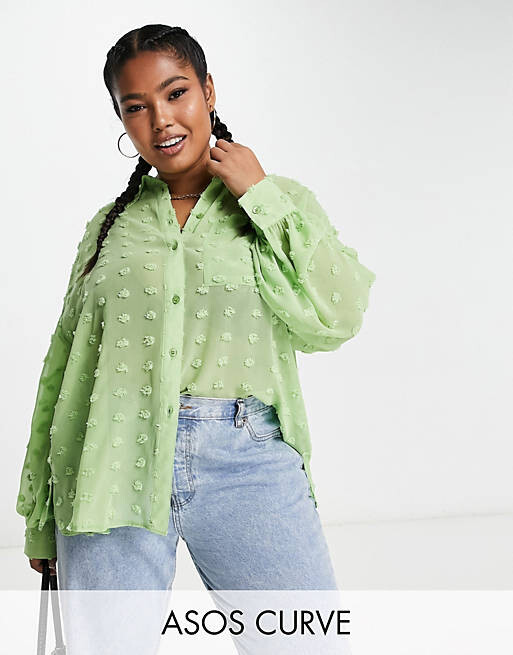 

Рубашка оверсайз фисташкового цвета ASOS DESIGN Curve