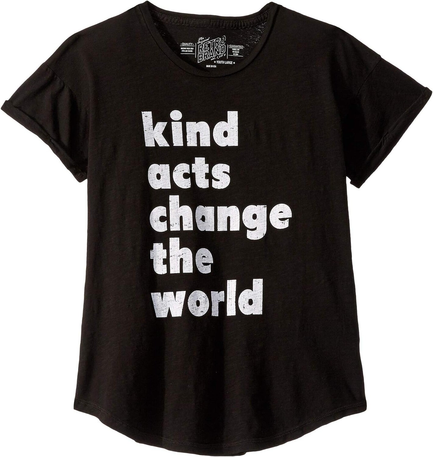 

Футболка The Original Retro Brand Kids Kind Acts Change The World Rolled Short Sleeve Slub Tee, черный