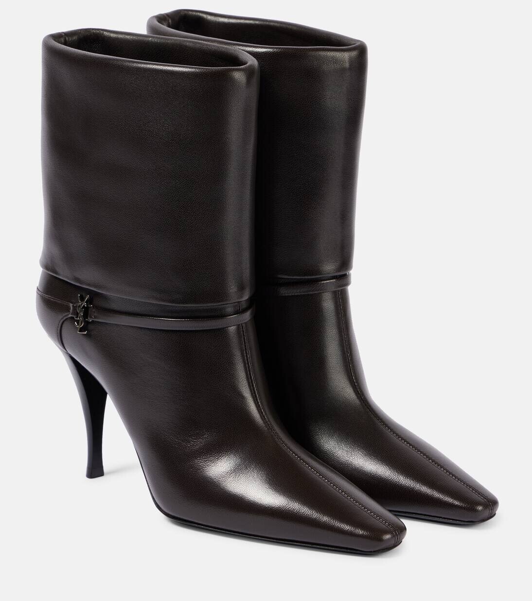 

Ботинки кожаные Vicky 90 Saint Laurent, цвет eagle brown (silver)