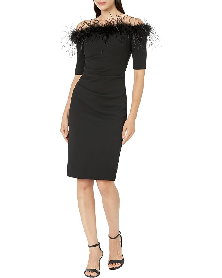 

Платье XSCAPE Short Off-the-Shoulder Scuba Crepe Feather, черный