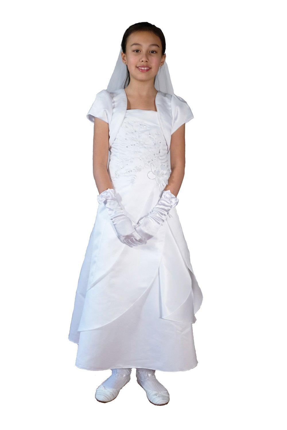 цена Атласное платье для причастия с вуалью Cinda, белый