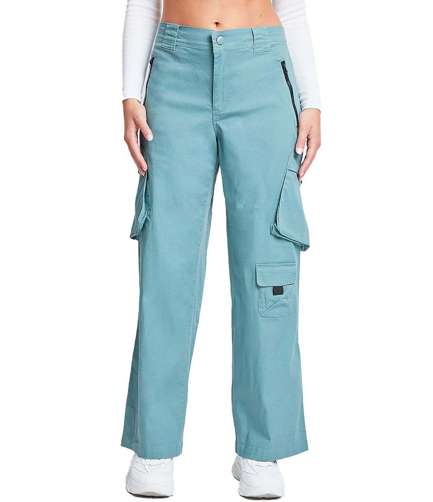 YMI Jeanswear Свободные прямые брюки-карго с высокой посадкой, синий