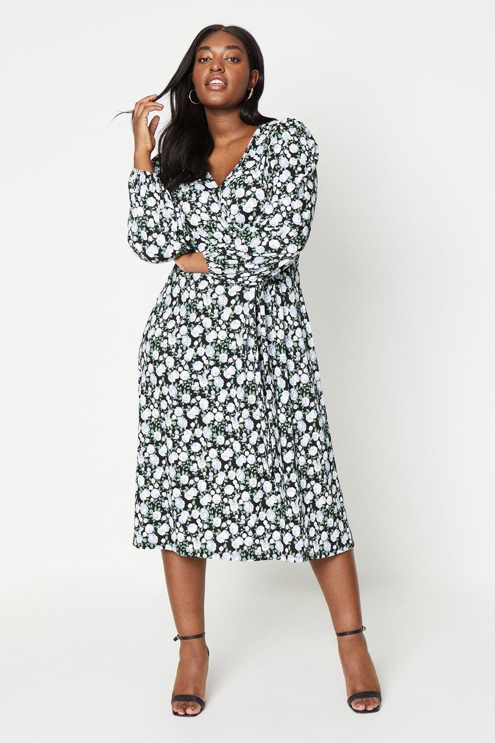 

Платье Curve с пышными рукавами и запахом Dorothy Perkins, мультиколор