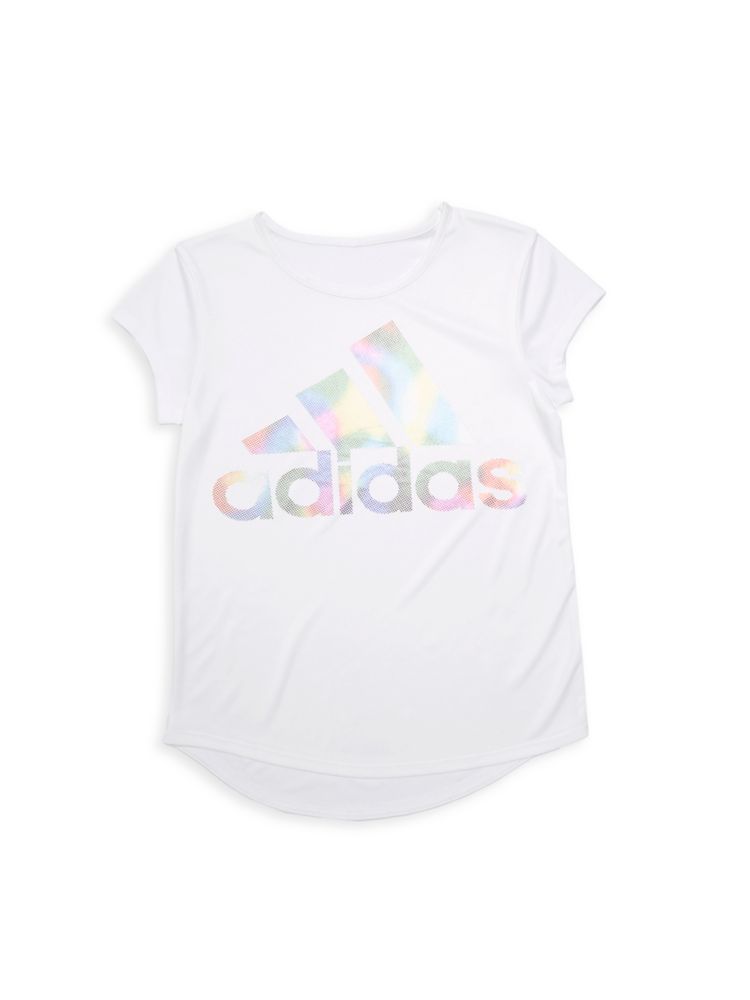 Футболка интерлок из радужной фольги Climalite для маленьких девочек и девочек Adidas, белый футболка replenishment rainbow из фольги для девочек adidas белый
