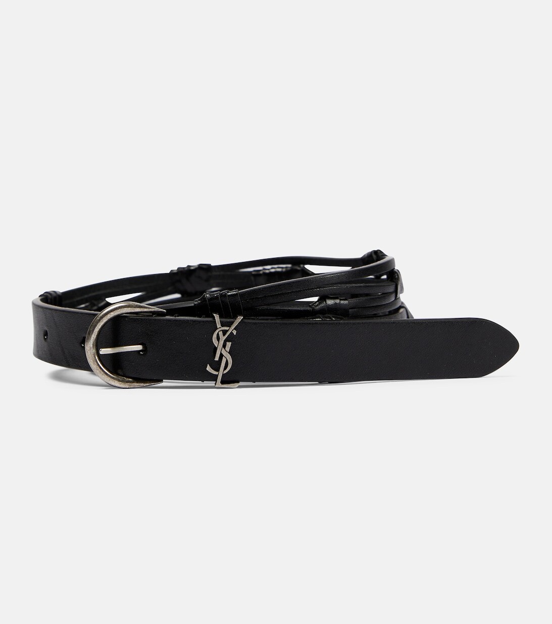 

Плетеный кожаный ремень Saint Laurent, черный