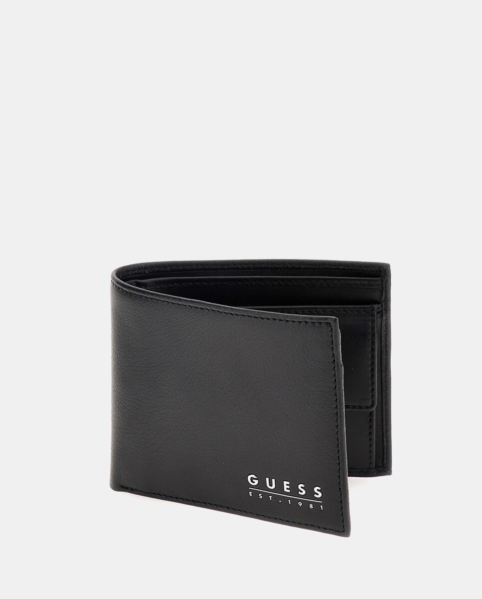 

Горизонтальный кожаный кошелек черного цвета с портмоне для монет Guess, черный