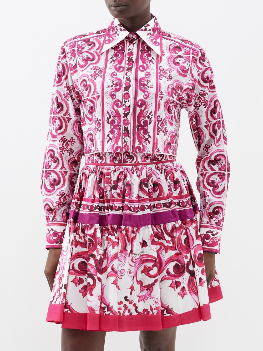 

Укороченная рубашка из хлопкового поплина с принтом майолика Dolce & Gabbana, розовый