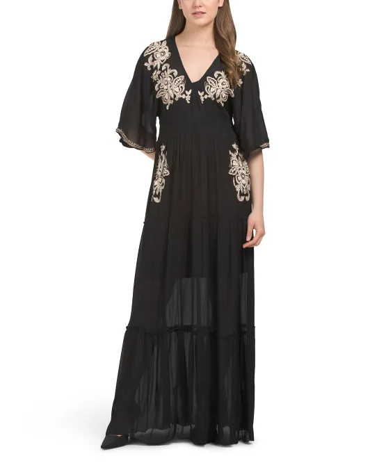 

Длинное платье Robe Longue A Manches Courtes с коротким рукавом Miss June, черный