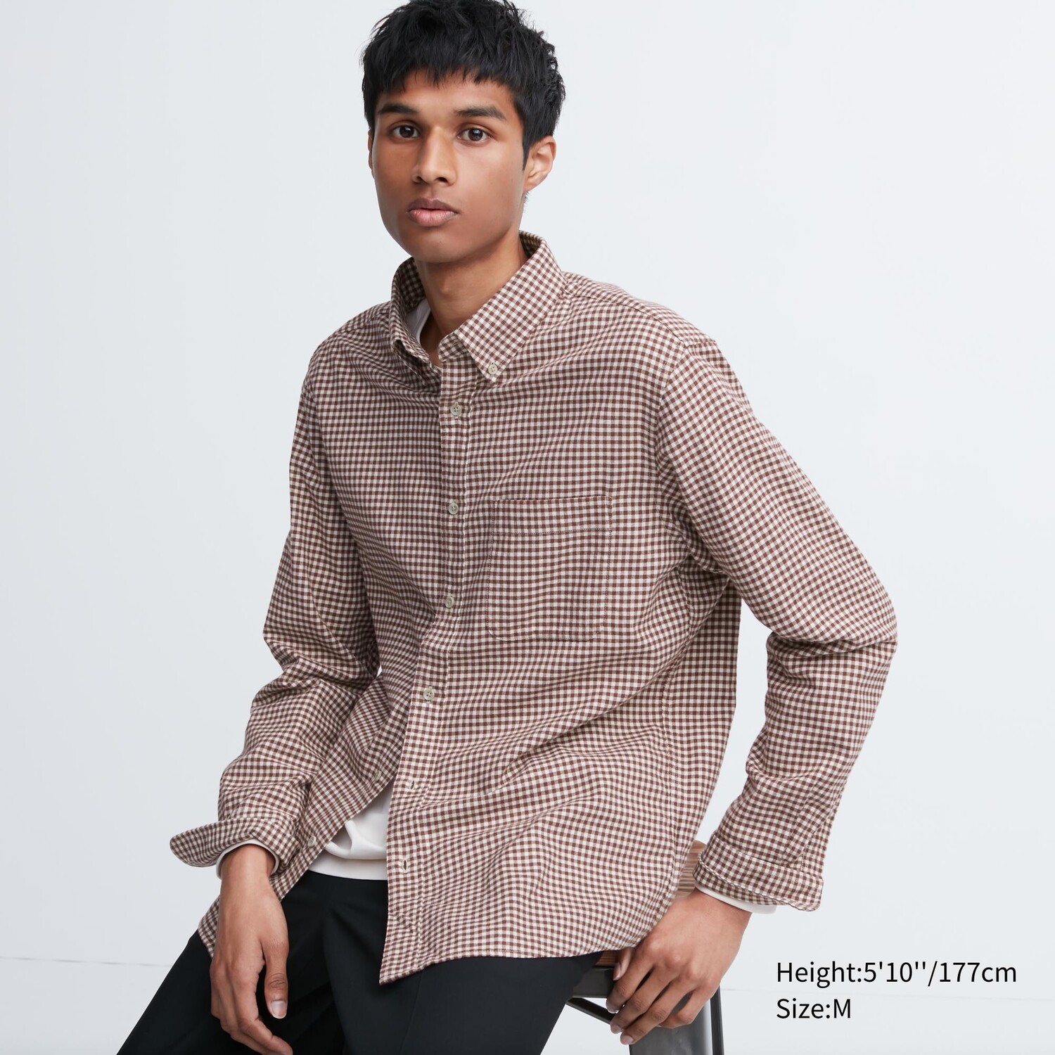 

Фланелевая рубашка стандартного кроя в клетку (воротник на пуговицах) Uniqlo, красный