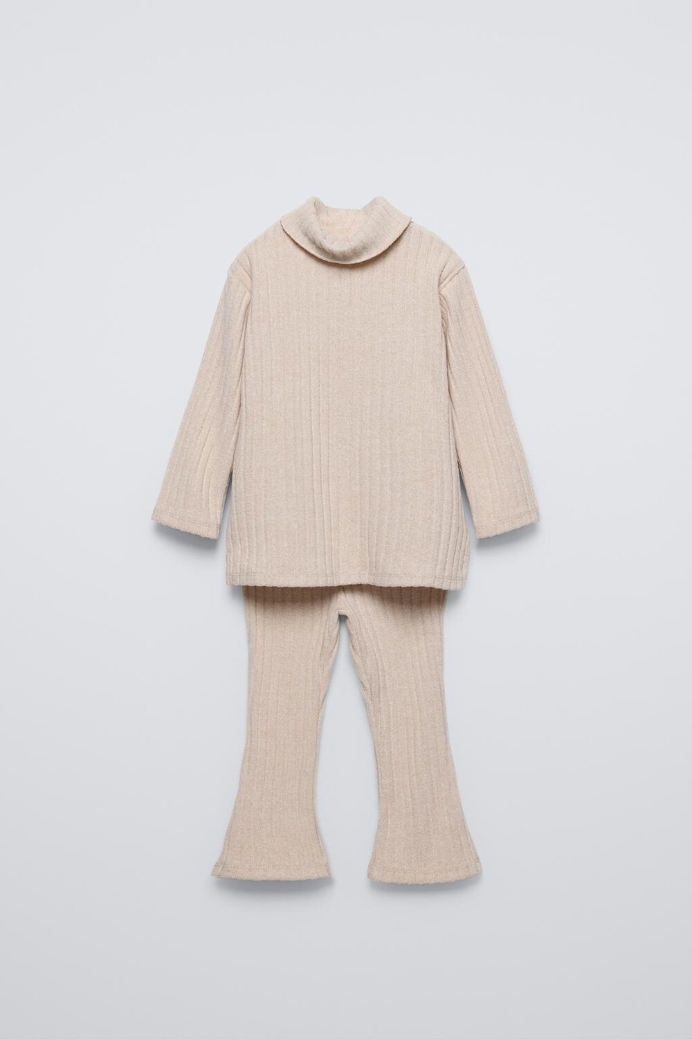 Мягкая на ощупь ребристовая футболка и леггинсы-клёш ZARA, бежевый