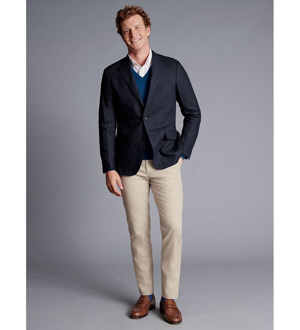 

Льняной пиджак классического кроя Charles Tyrwhitt, темно-синий