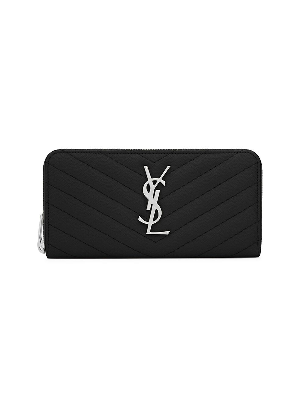 

Кожаный кошелек с монограммой Matelasse на молнии Saint Laurent, черный