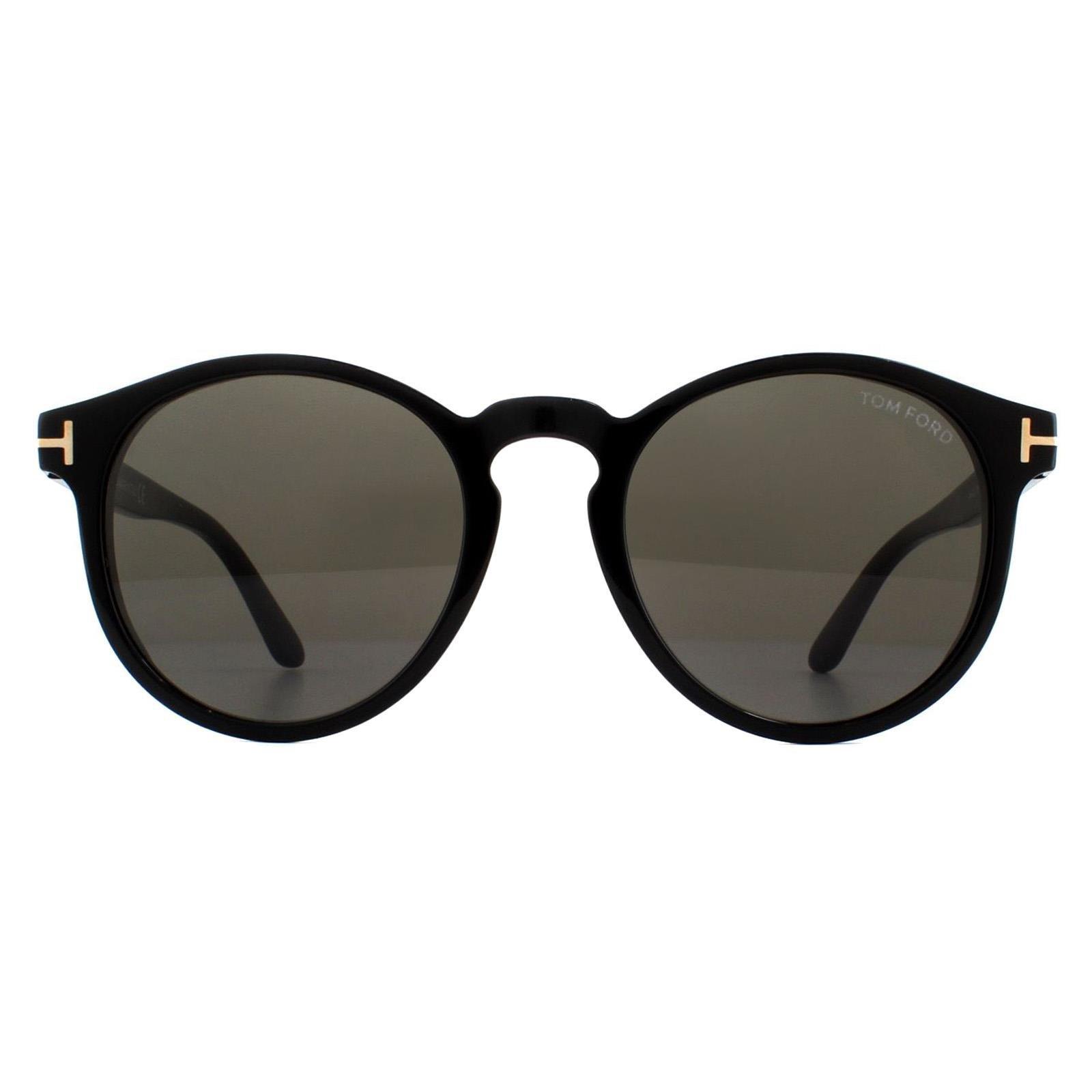 цена Круглые блестящие черные серо-дымчатые солнцезащитные очки Tom Ford, черный