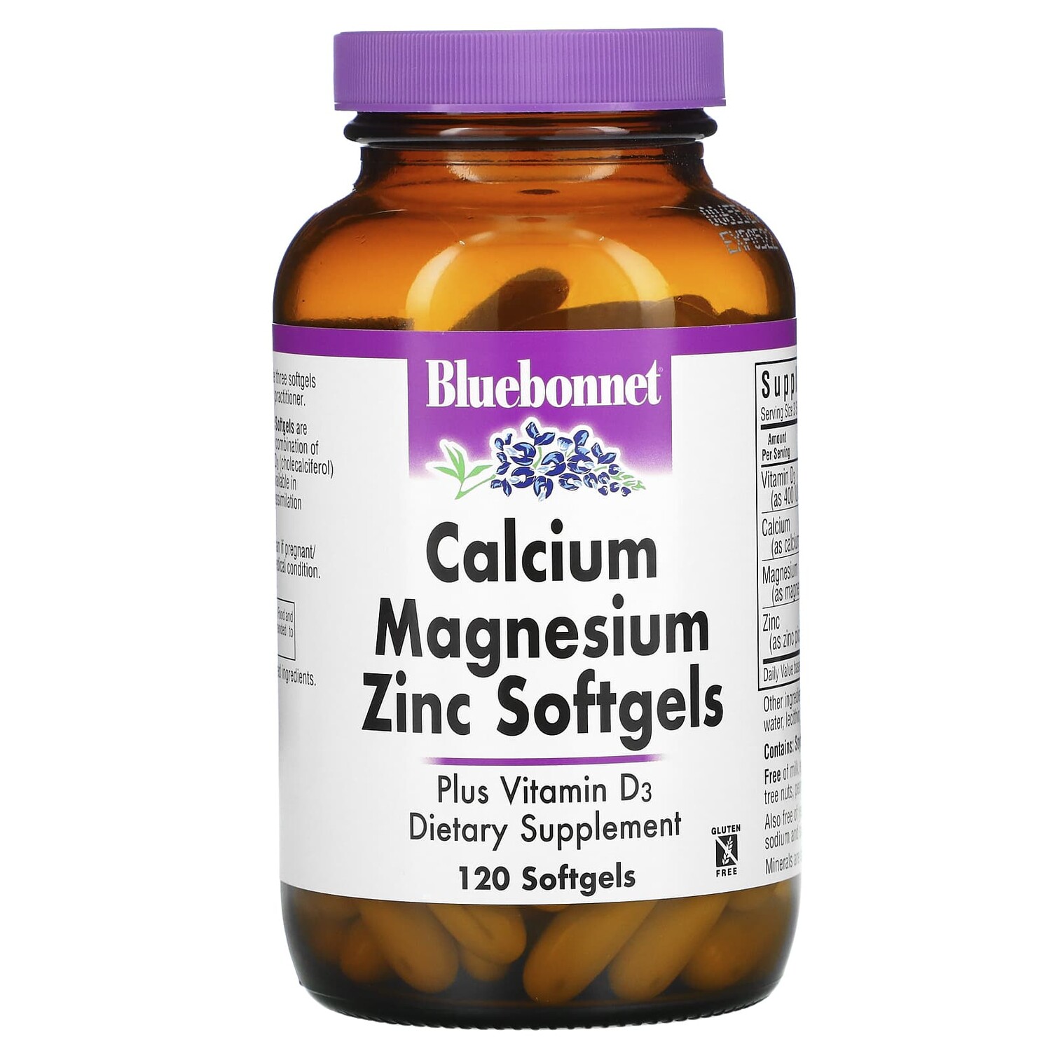 

Кальций, магний, цинк, 120 мягких желатиновых капсул, Bluebonnet Nutrition