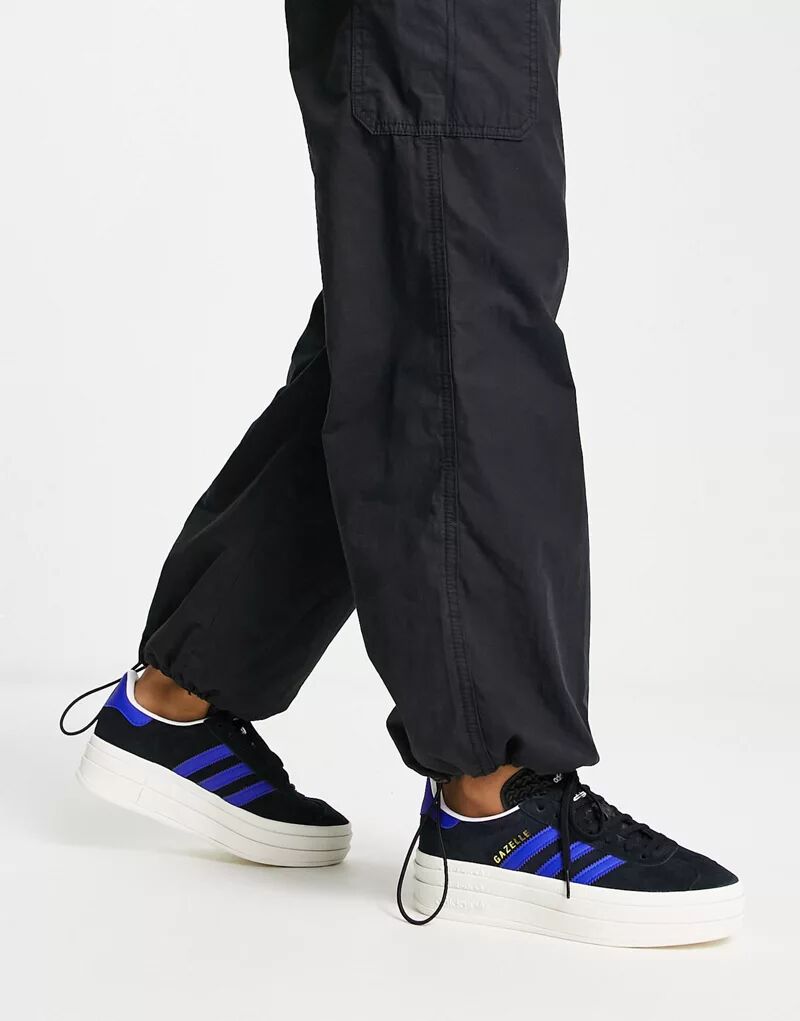 Черные и темно-синие кроссовки на платформе adidas Originals Gazelle Bold
